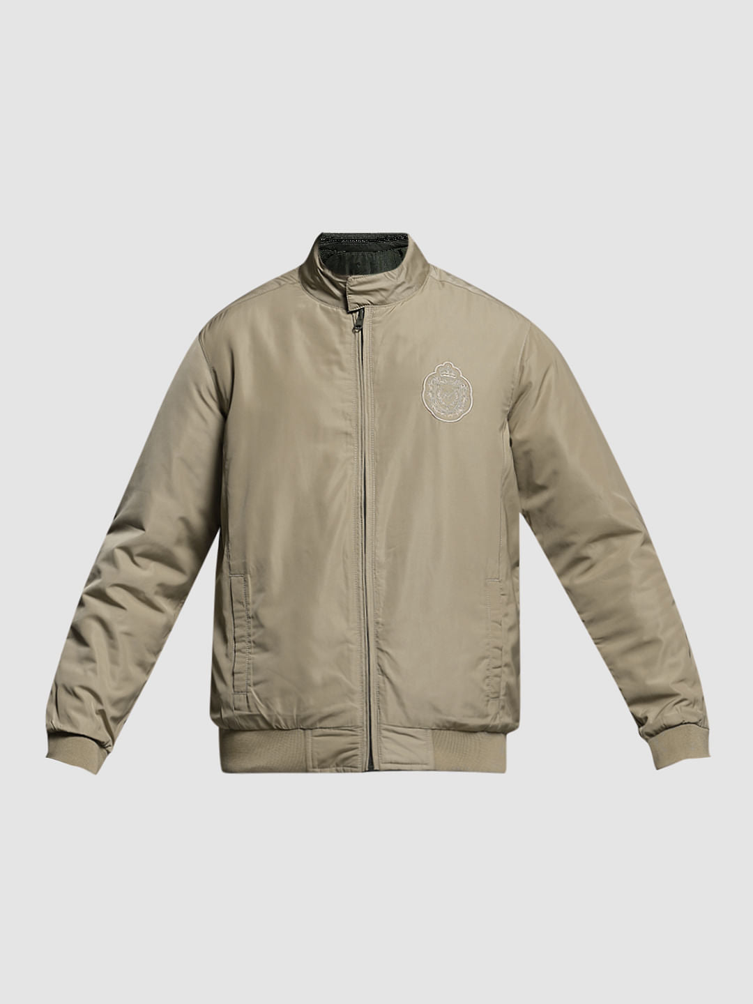 Olive Reversible High Neck Bomber Jacket