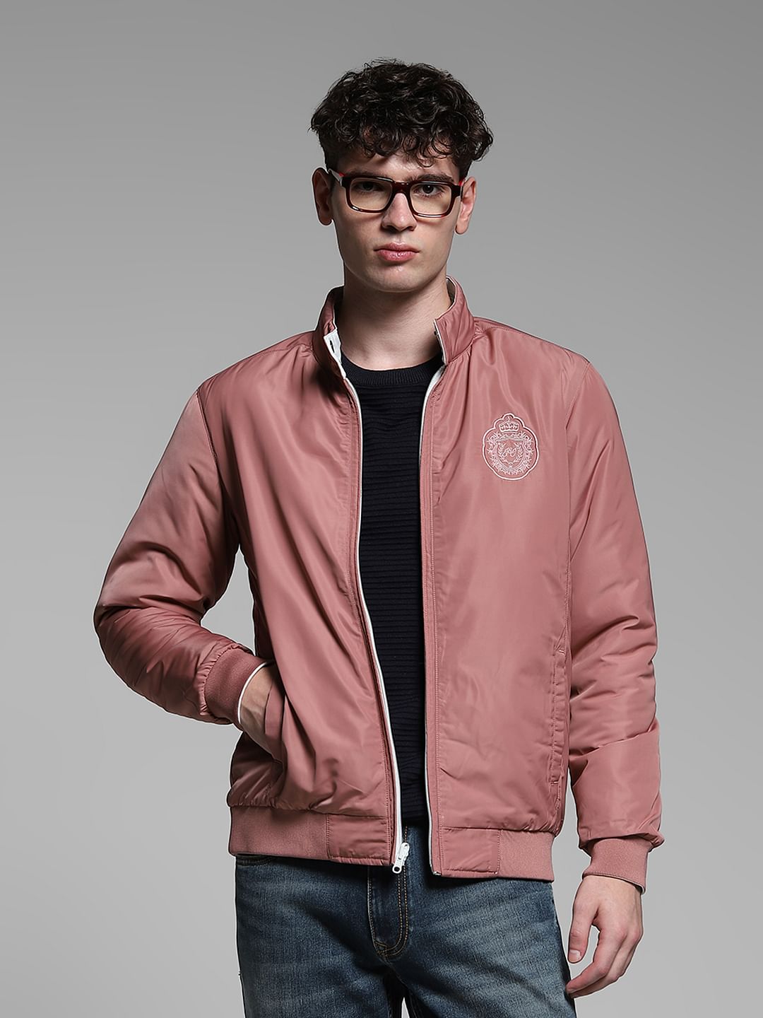 Pink Reversible High Neck Bomber Jacket