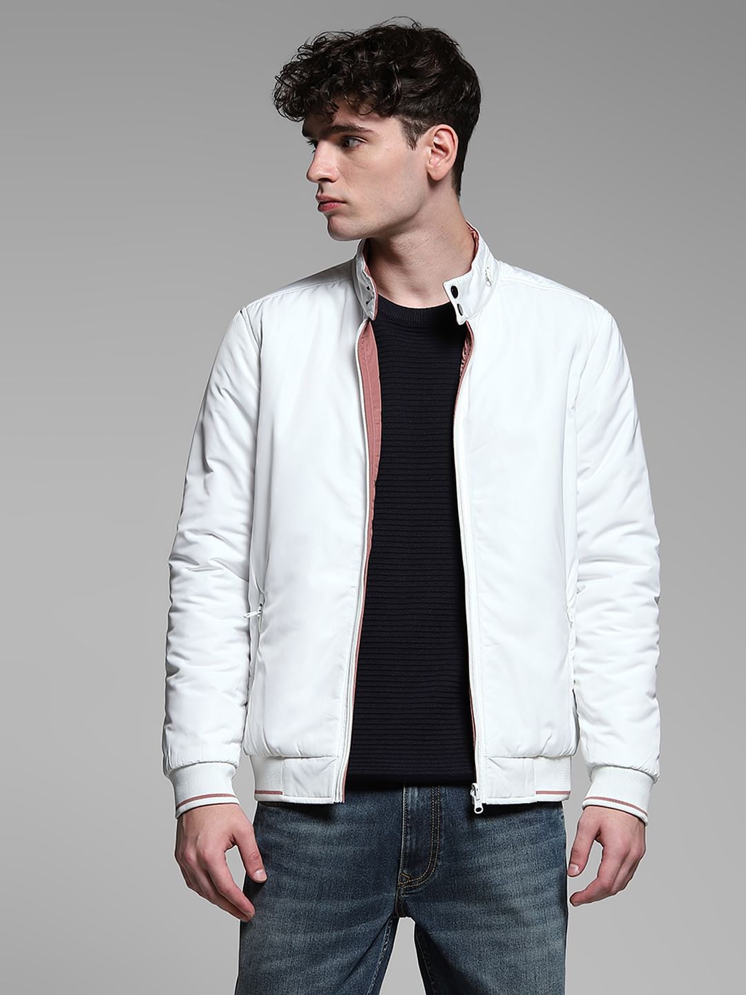 Pink Reversible High Neck Bomber Jacket