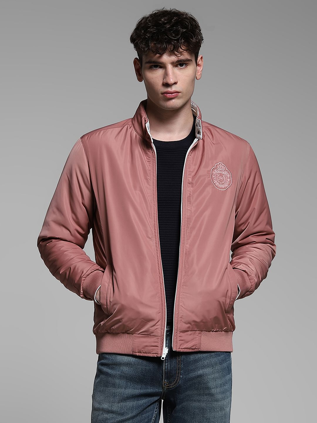 Pink Reversible High Neck Bomber Jacket