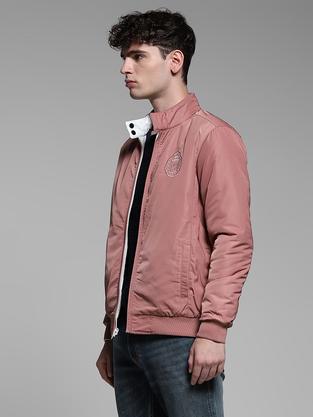 Pink Reversible High Neck Bomber Jacket
