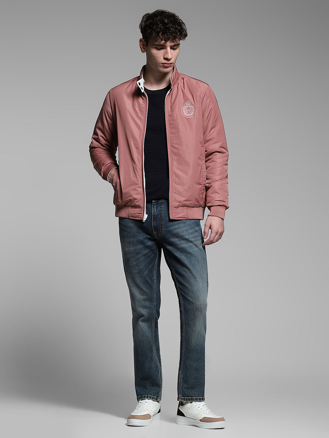 Pink Reversible High Neck Bomber Jacket