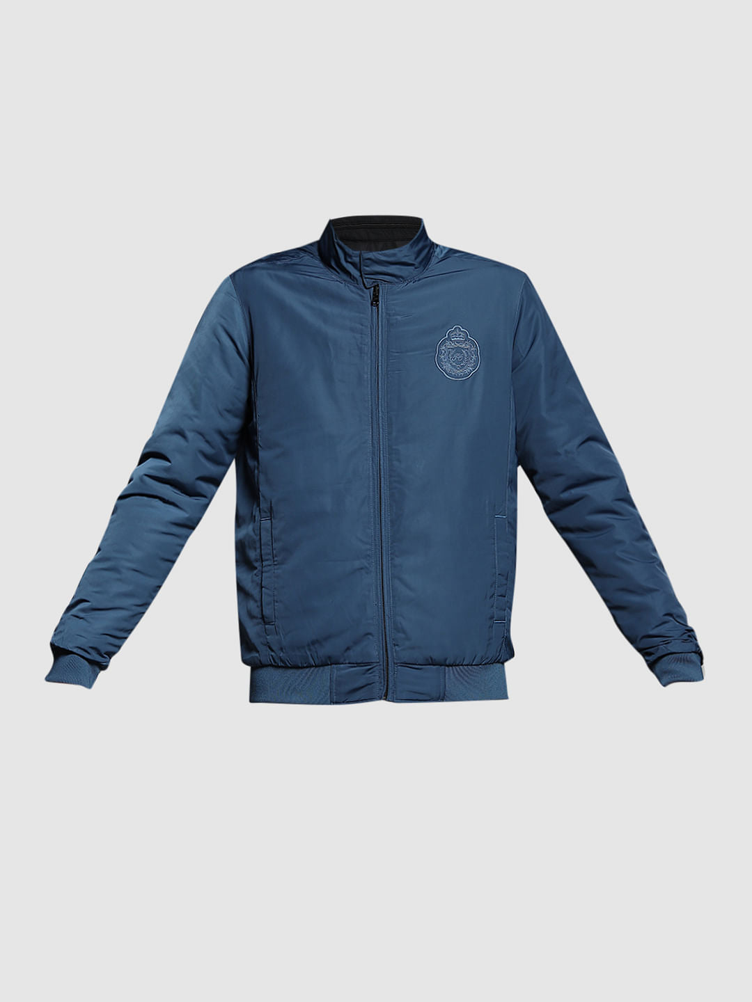 Dark Blue Reversible High Neck Bomber Jacket