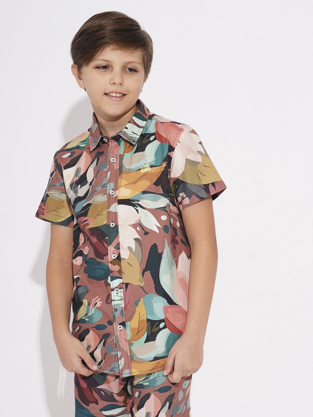 BOYS Brown Printed Co-ord Set Shirt