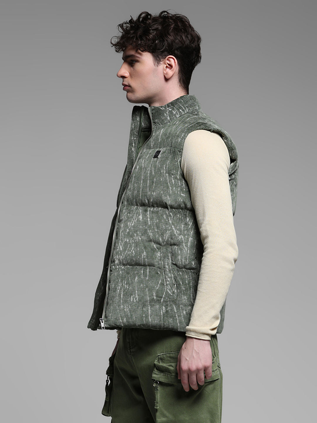 GREEN ABSTRACT PRINT VEST JACKET