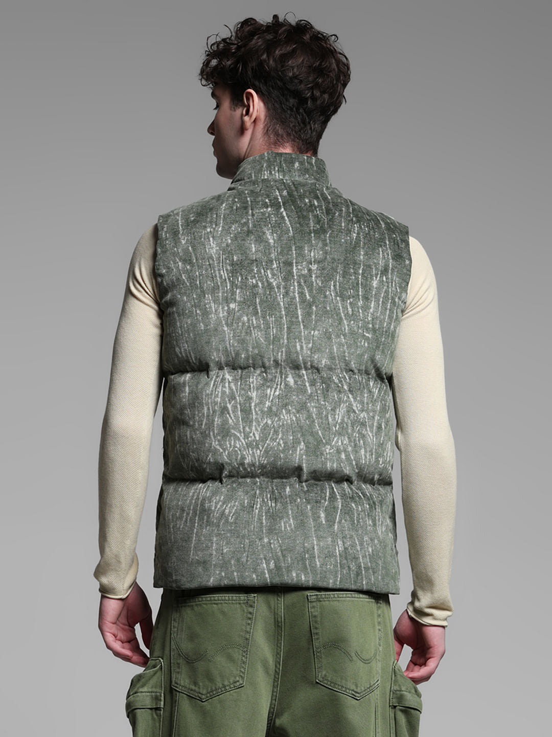 GREEN ABSTRACT PRINT VEST JACKET