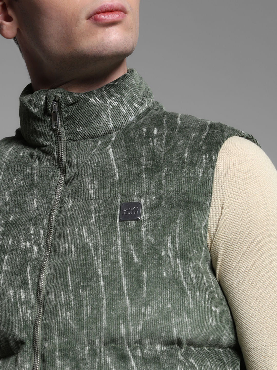 GREEN ABSTRACT PRINT VEST JACKET