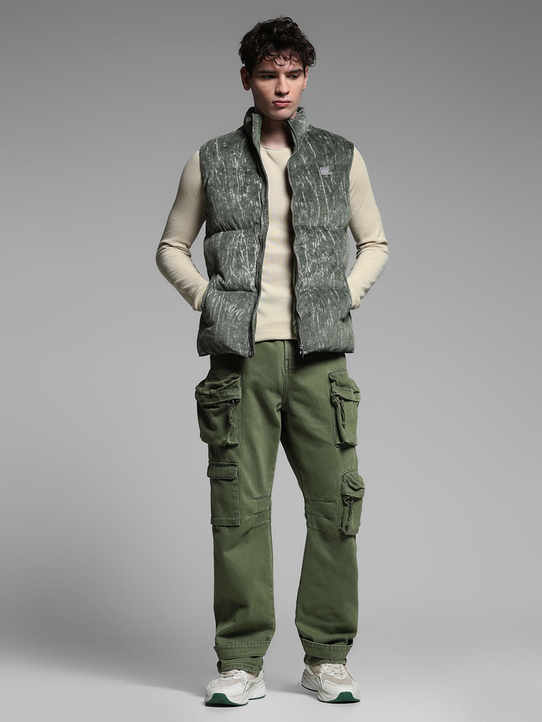 GREEN ABSTRACT PRINT VEST JACKET