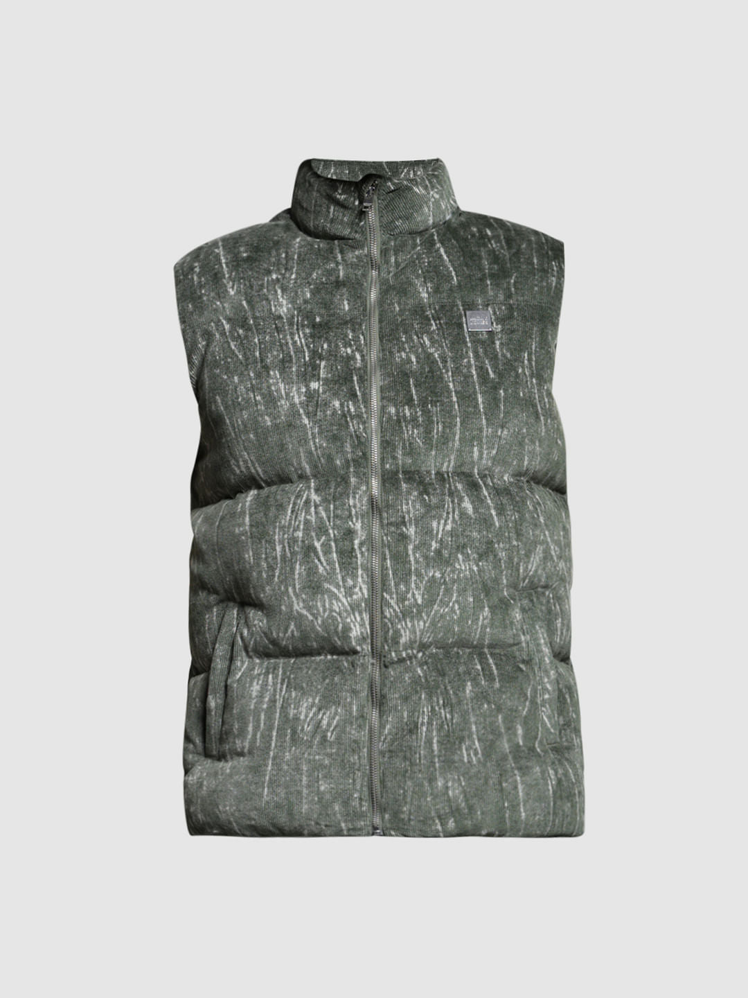GREEN ABSTRACT PRINT VEST JACKET