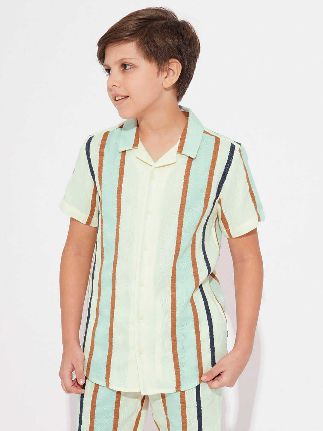 Green Dobby Striped Co-ord Set Shirt