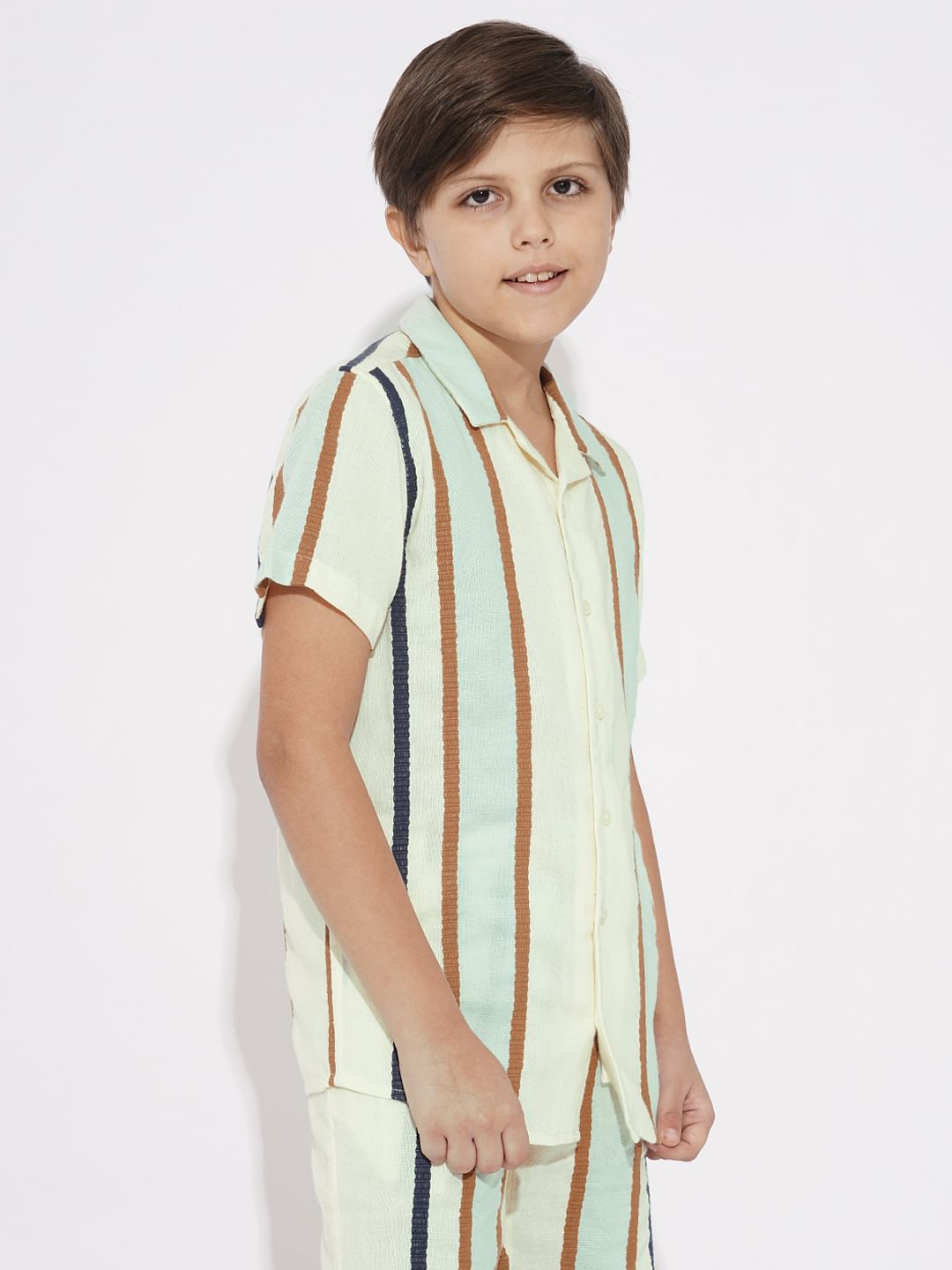 Green Dobby Striped Co-ord Set Shirt