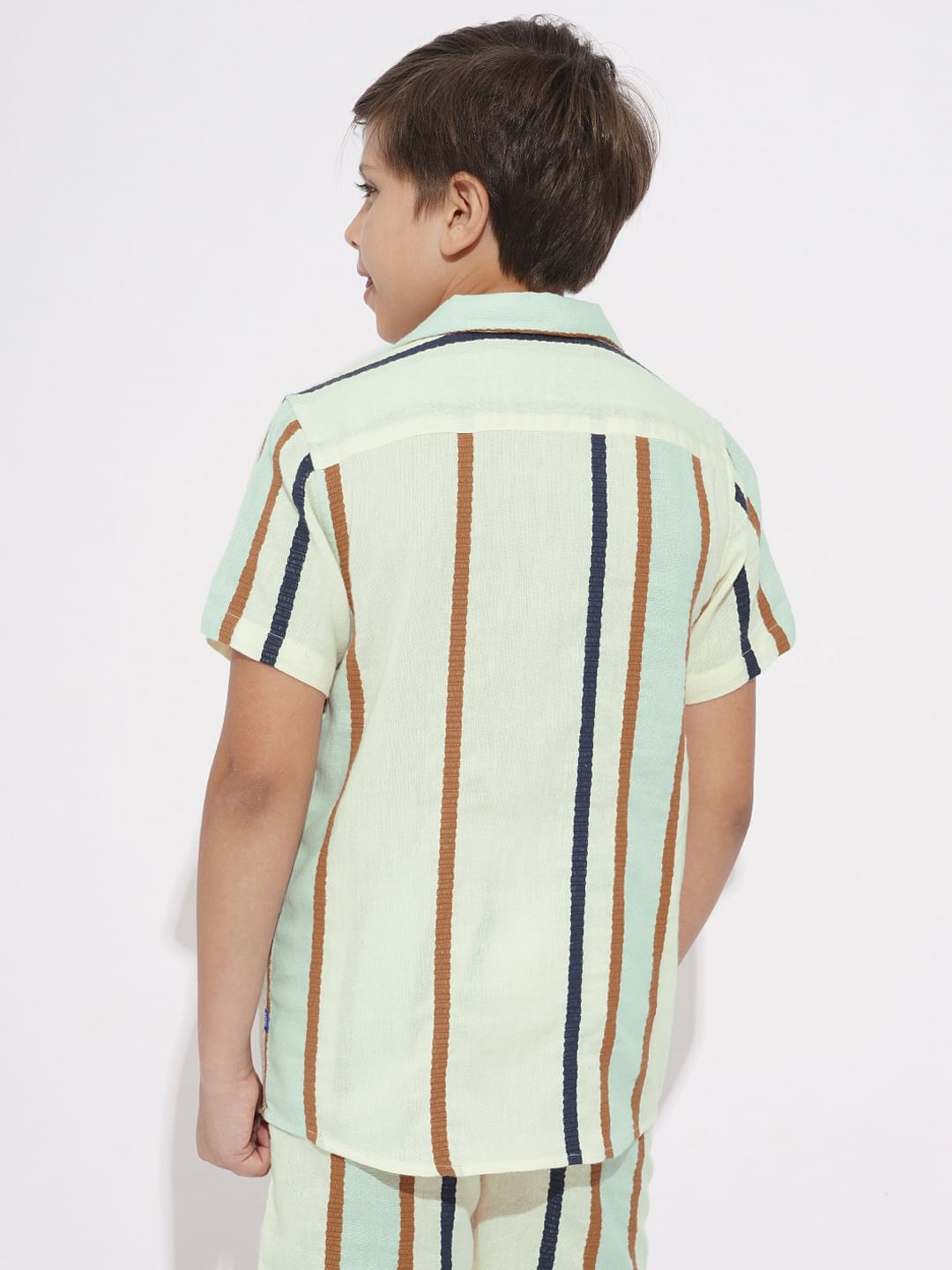 Green Dobby Striped Co-ord Set Shirt