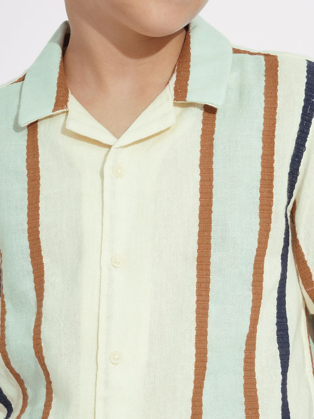 Green Dobby Striped Co-ord Set Shirt