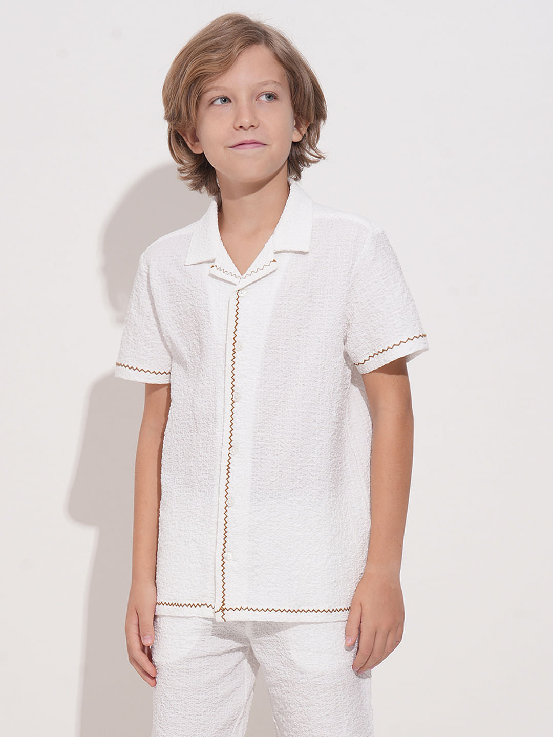 White Embroidered Co-ord Set Shirt