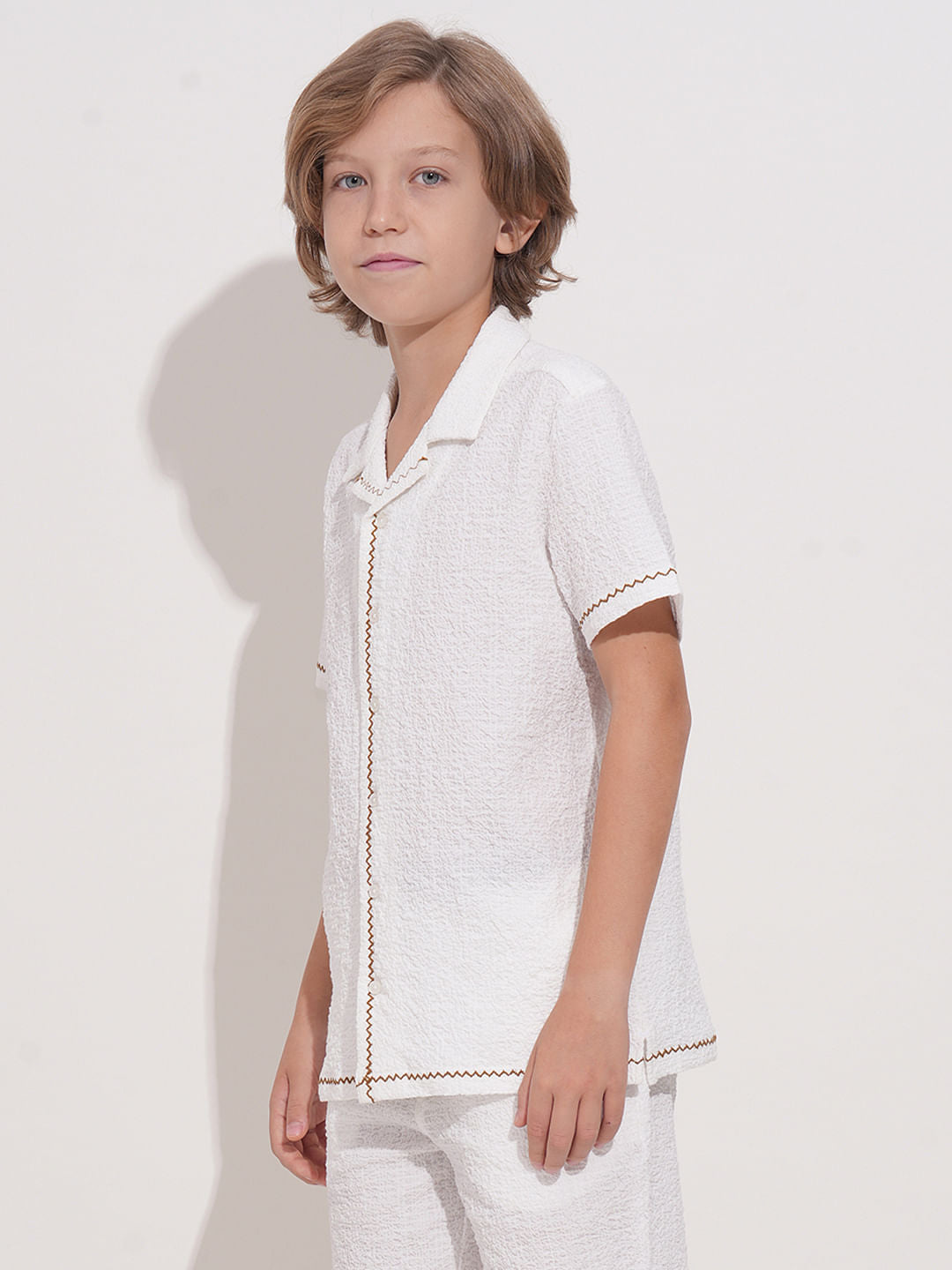 White Embroidered Co-ord Set Shirt