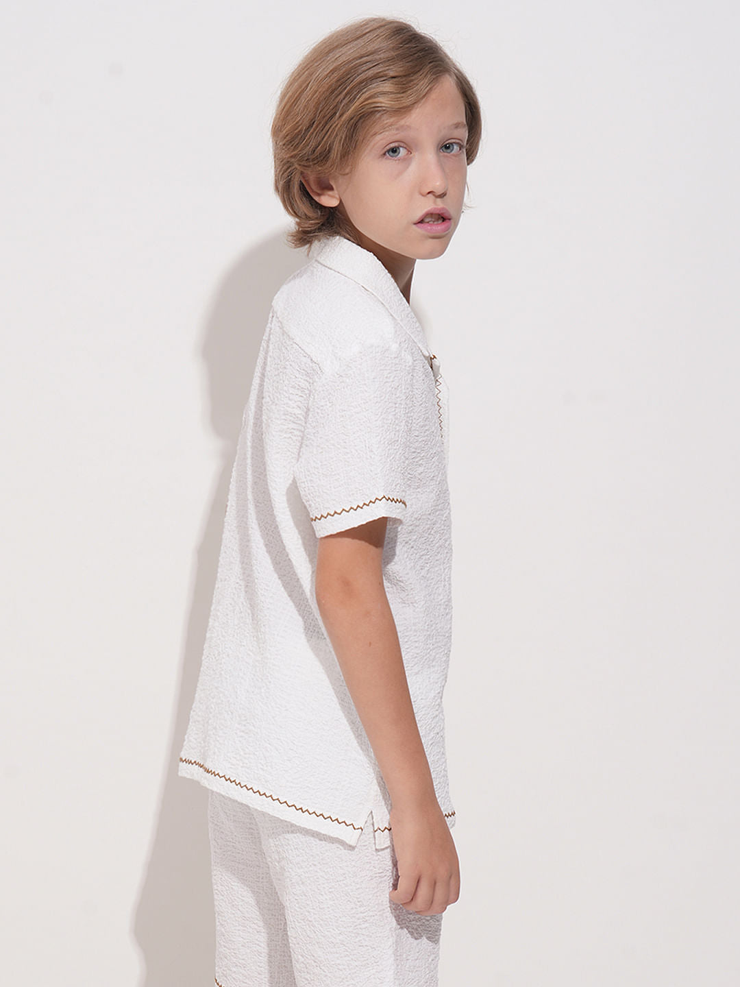 White Embroidered Co-ord Set Shirt