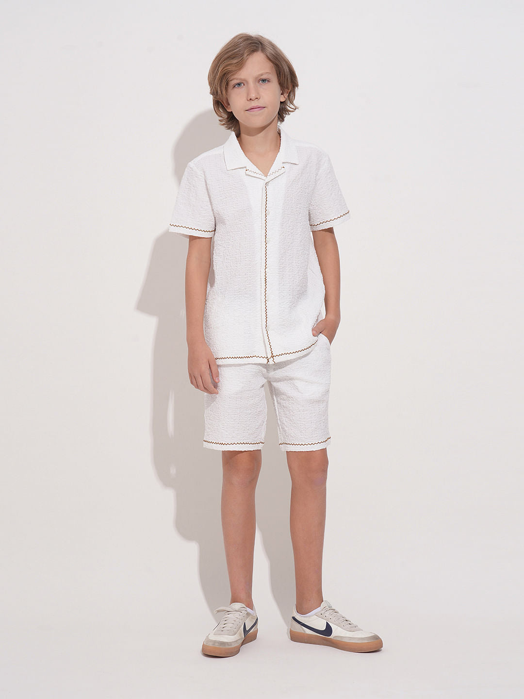 White Embroidered Co-ord Set Shirt