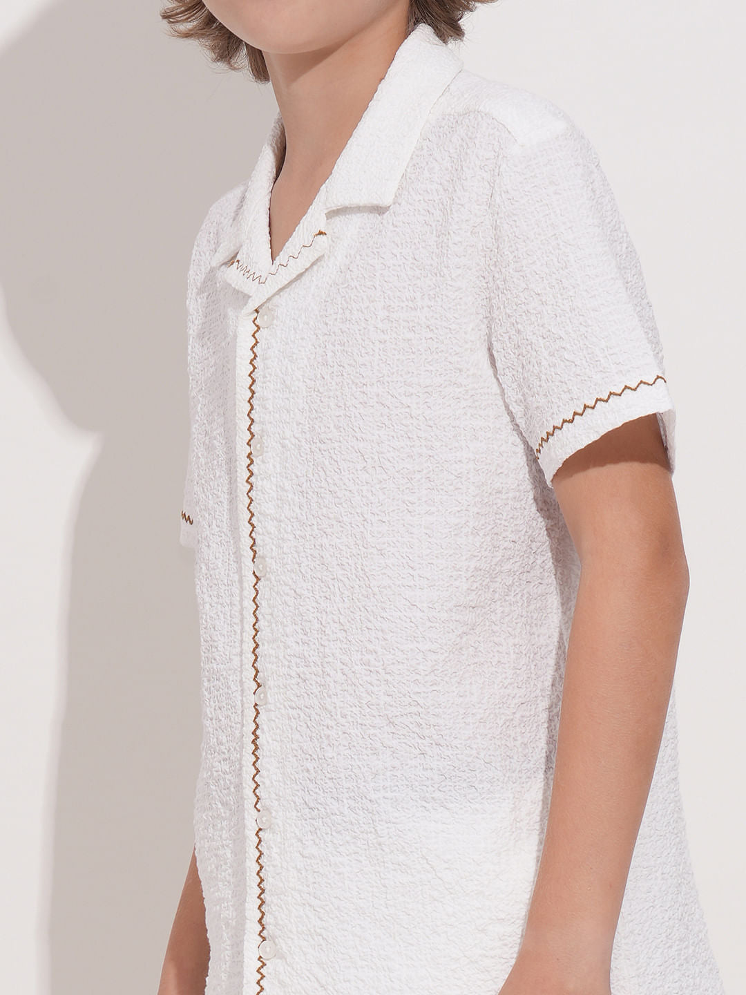 White Embroidered Co-ord Set Shirt