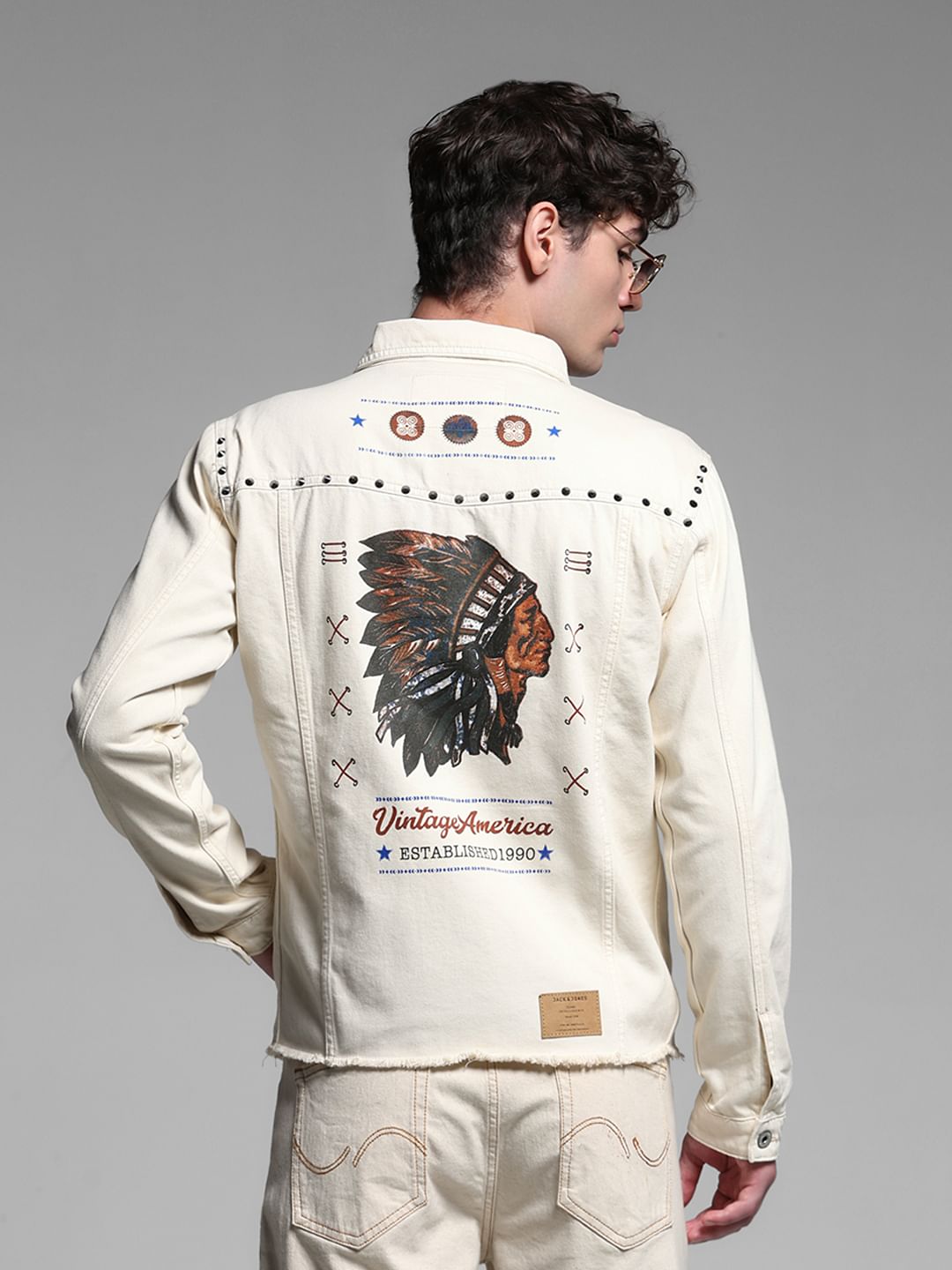 Ecru Raw Edge Printed Co-ord Set Jacket