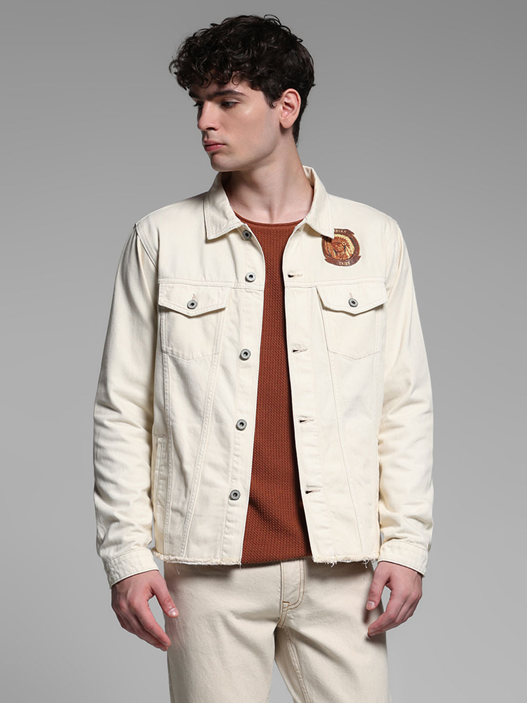 Ecru Raw Edge Printed Co-ord Set Jacket