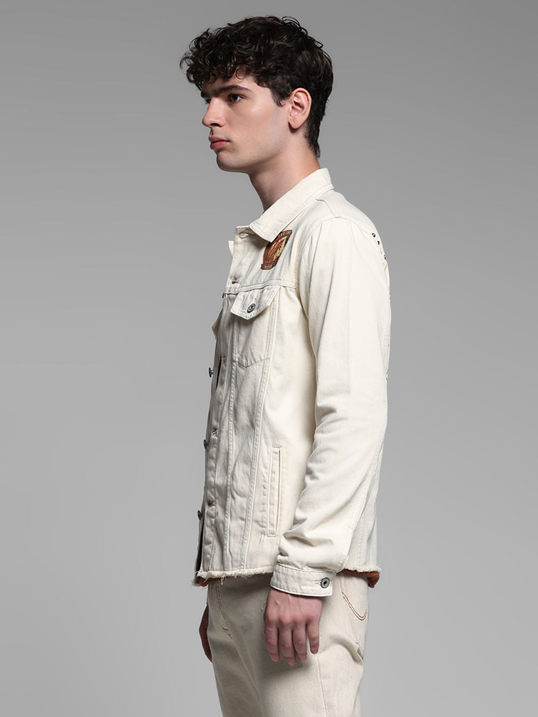Ecru Raw Edge Printed Co-ord Set Jacket