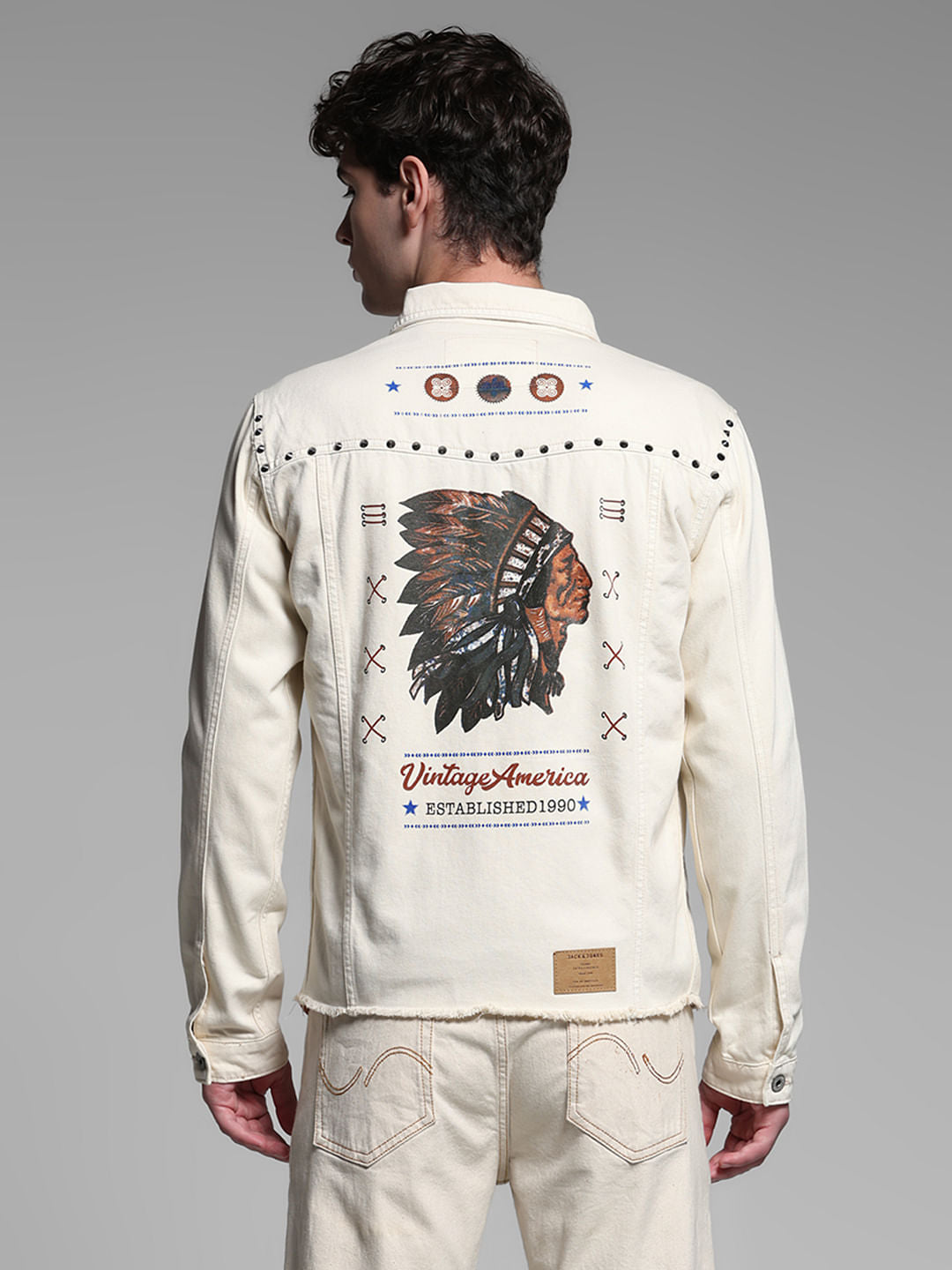 Ecru Raw Edge Printed Co-ord Set Jacket