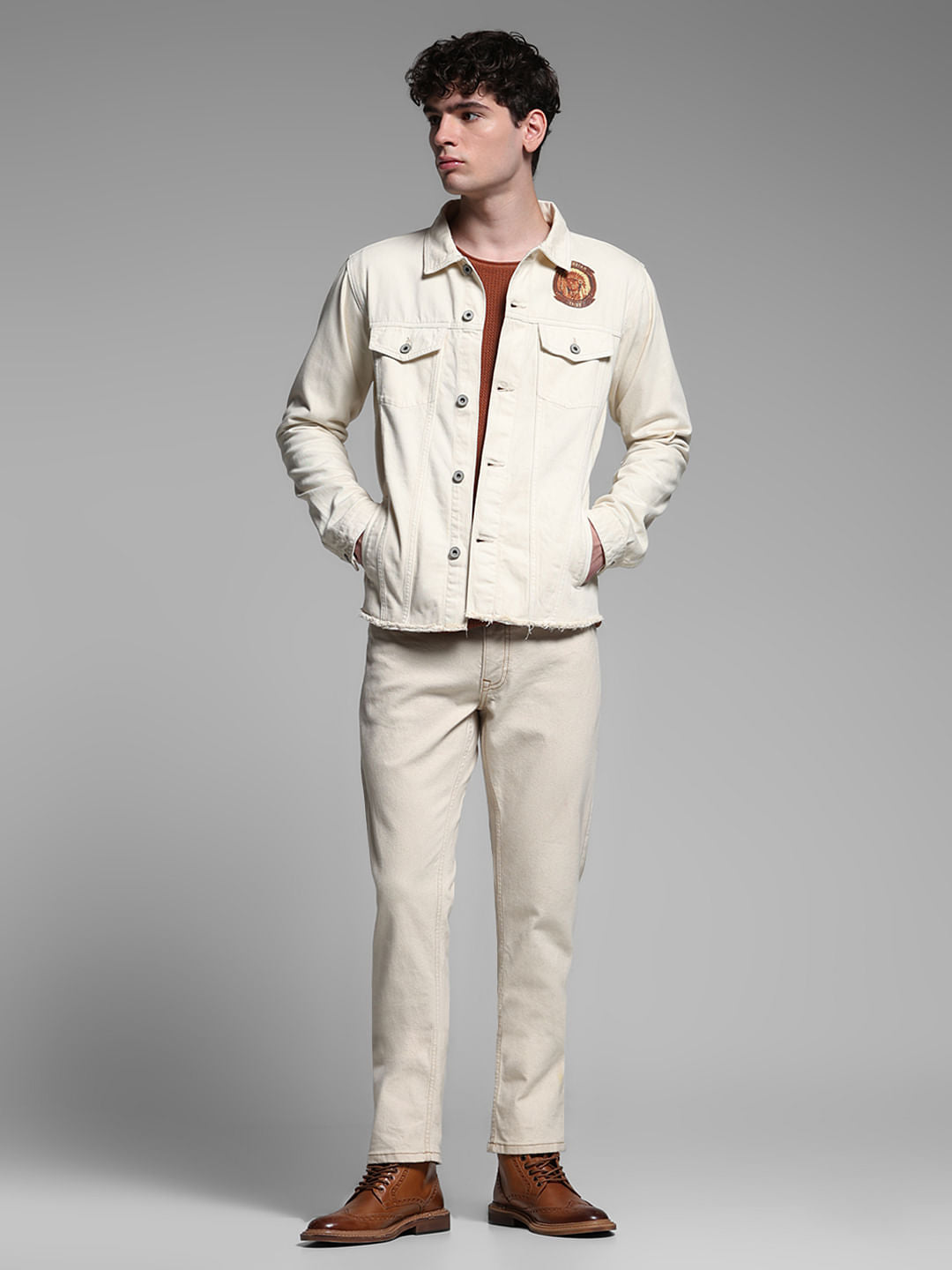 Ecru Raw Edge Printed Co-ord Set Jacket