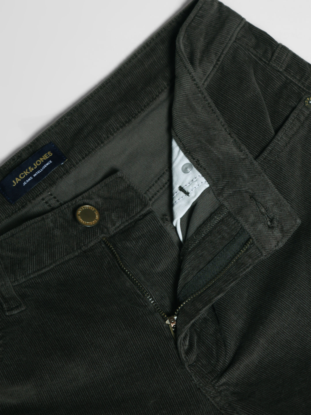 Men Olive Corduroy Chinos With Stretch, Regular Fit
