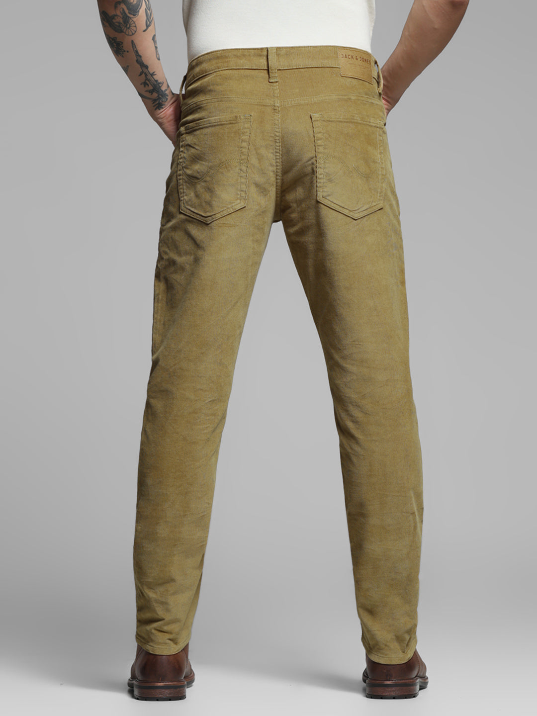 Men's Green Corduroy Chinos Regular Fit Low Rise