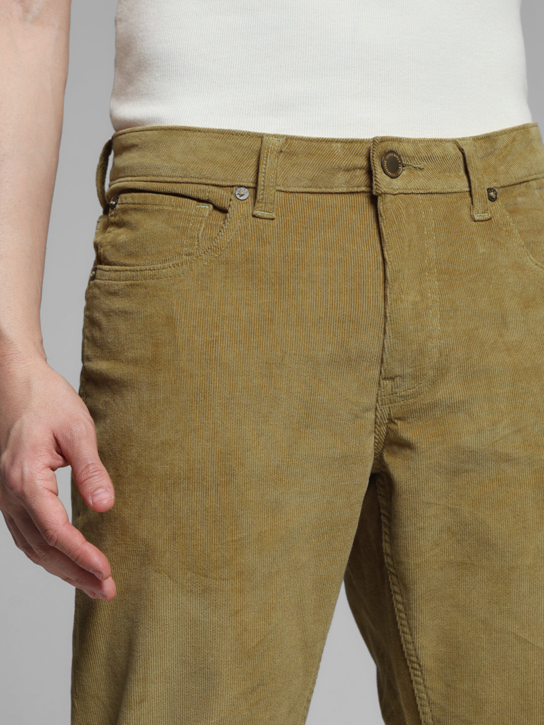 Men's Green Corduroy Chinos Regular Fit Low Rise