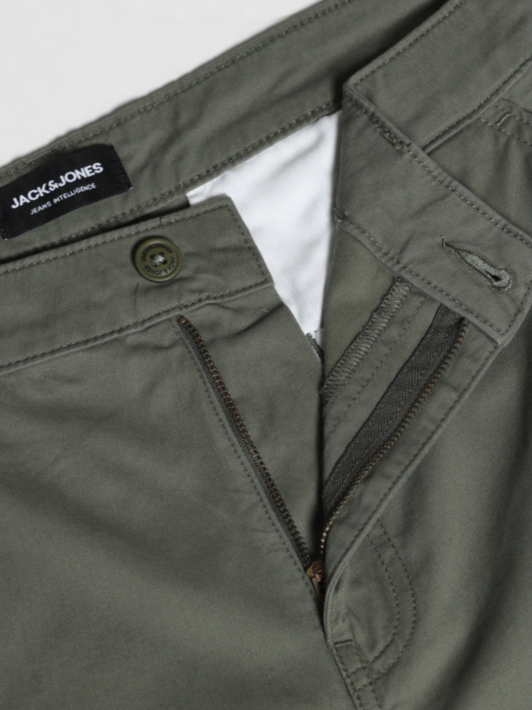 Men Olive Twill Stretch Cargo Pants Regular Fit