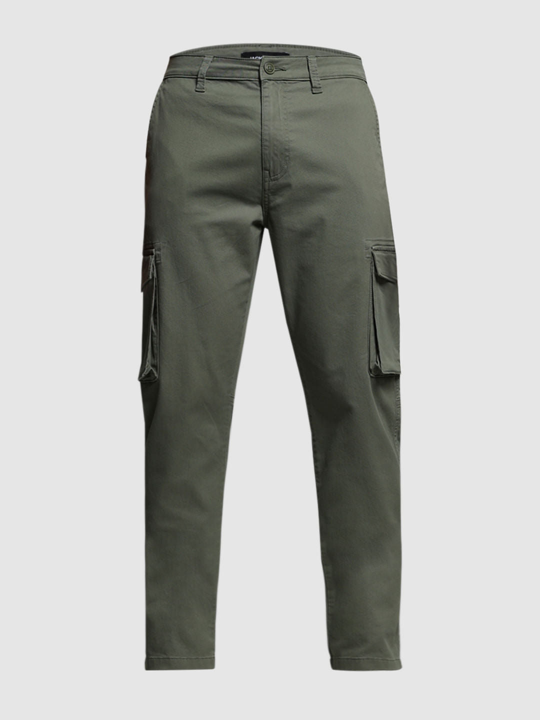 Green Mid Rise Cotton Cargo Pants