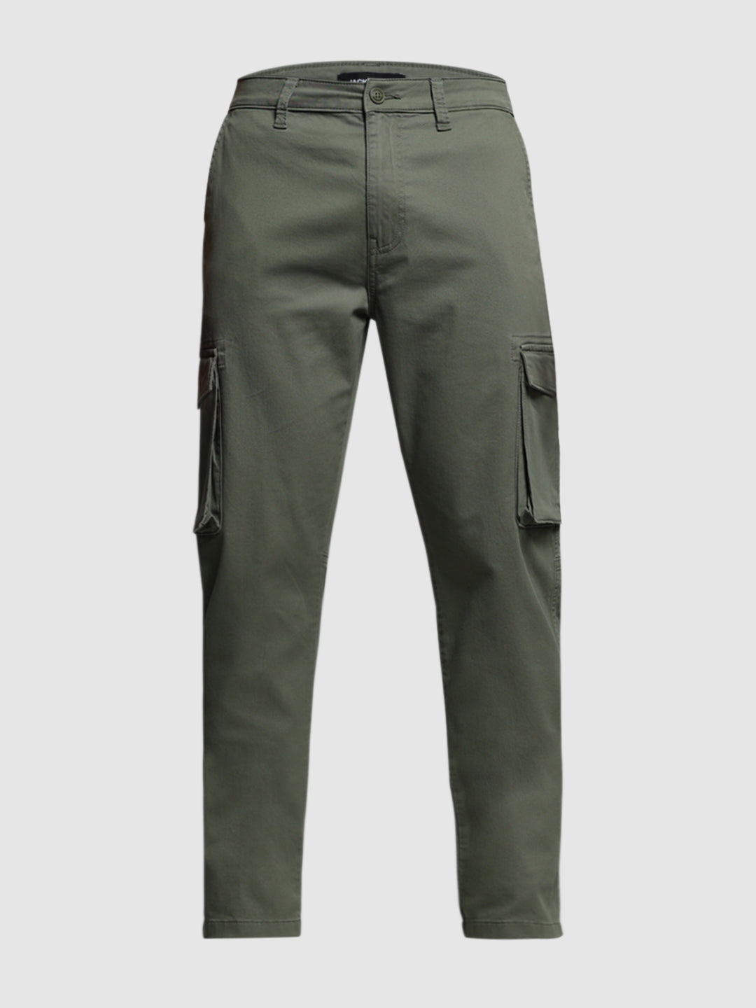 Men Olive Twill Stretch Cargo Pants Regular Fit