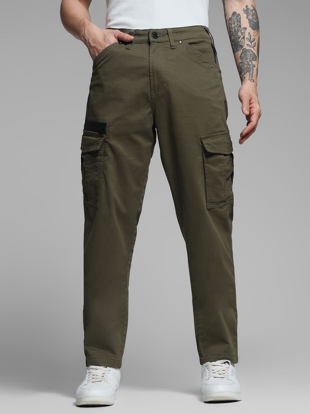 Olive Green Mid Rise Cargo Pants