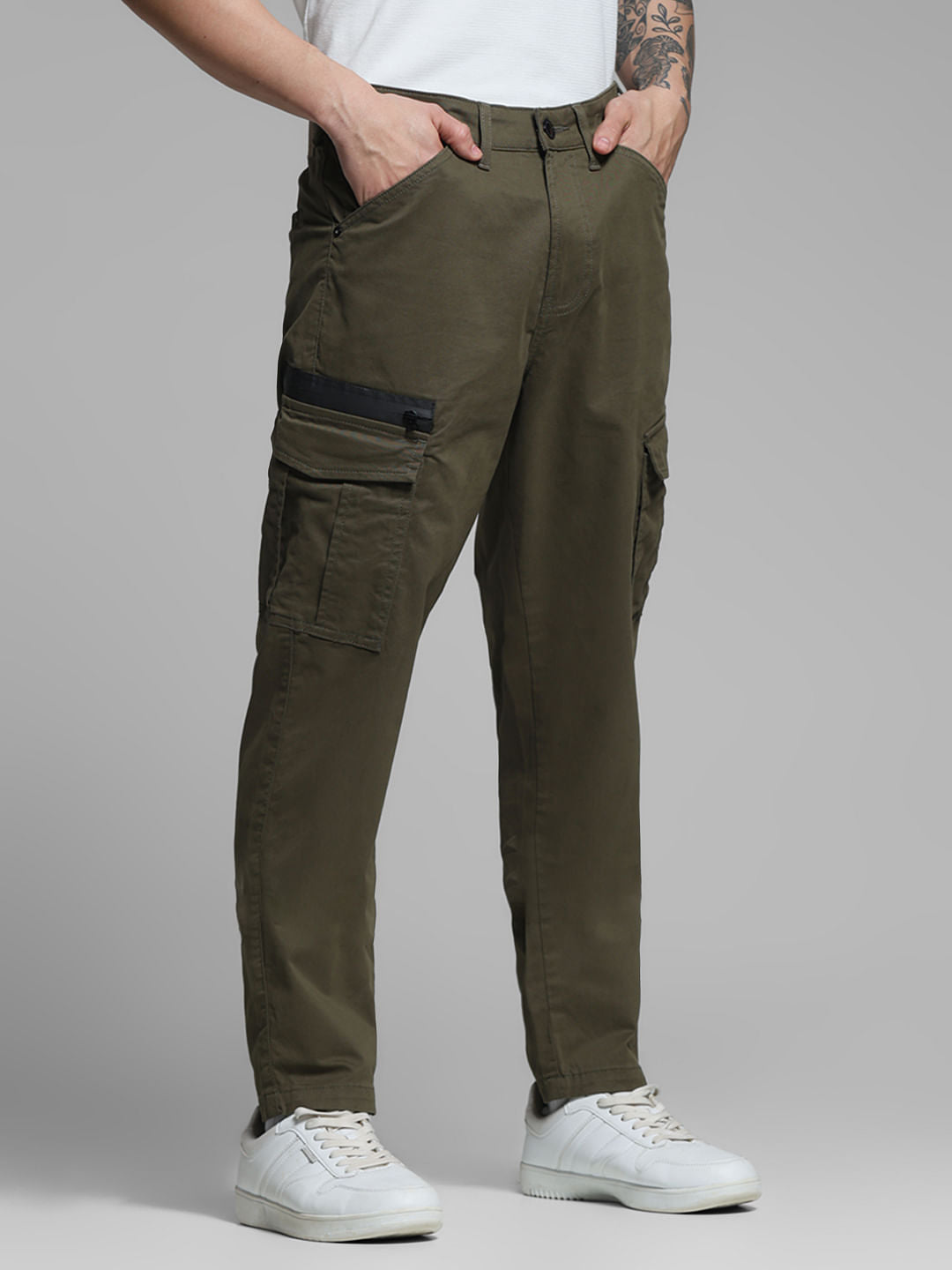 Olive Green Mid Rise Cargo Pants