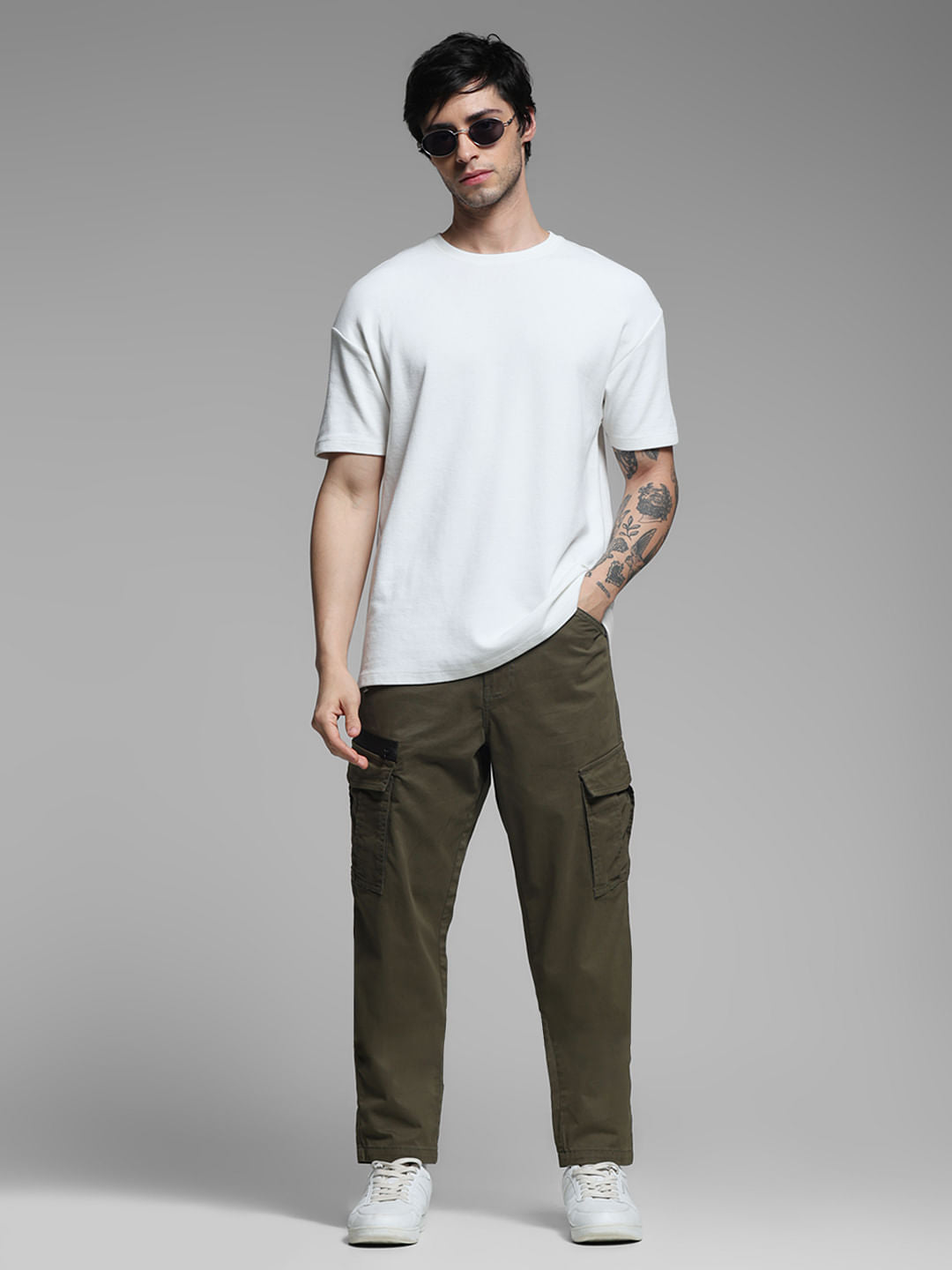 Olive Green Mid Rise Cargo Pants