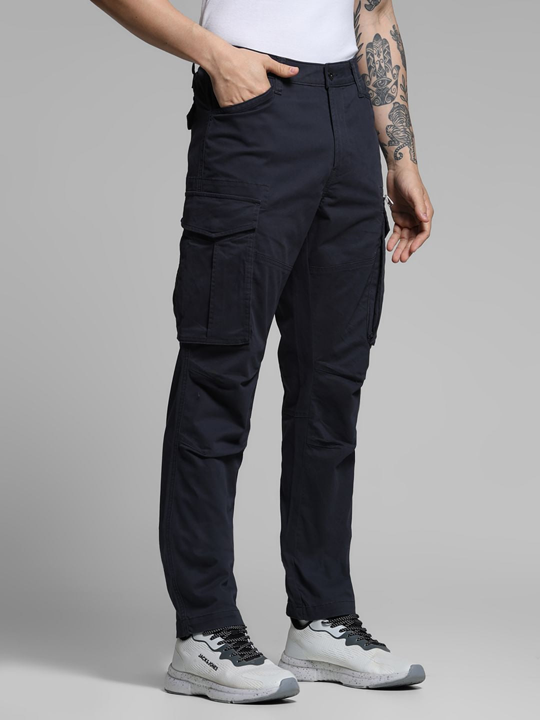 Navy Blue High Rise Cargos