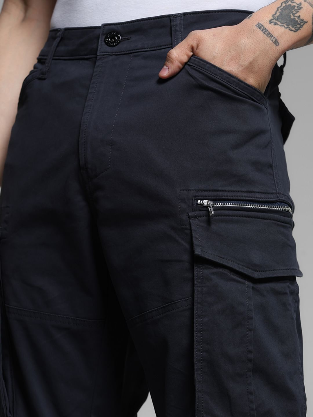 Navy Blue High Rise Cargos