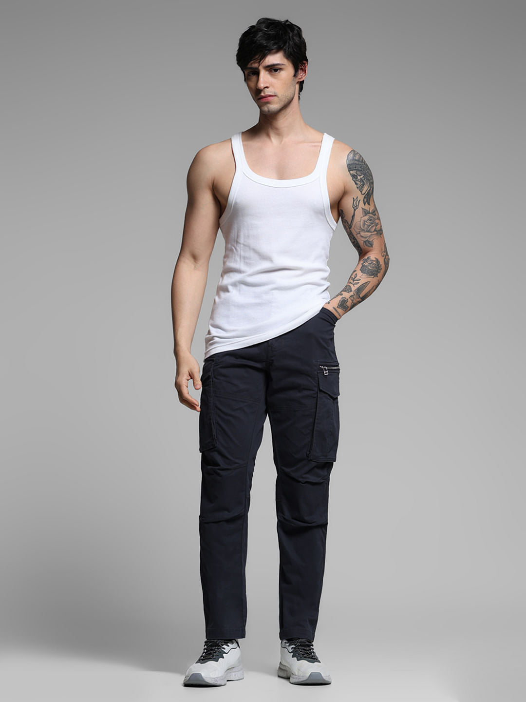 Navy Blue High Rise Cargos