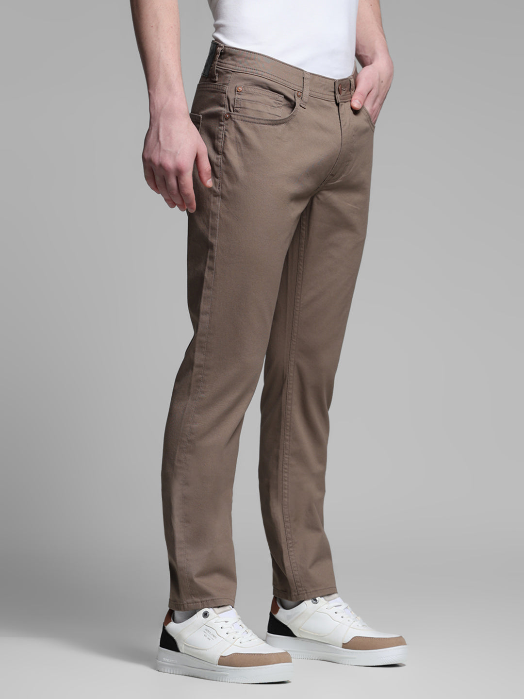 Brown Twill Regular Fit Pants
