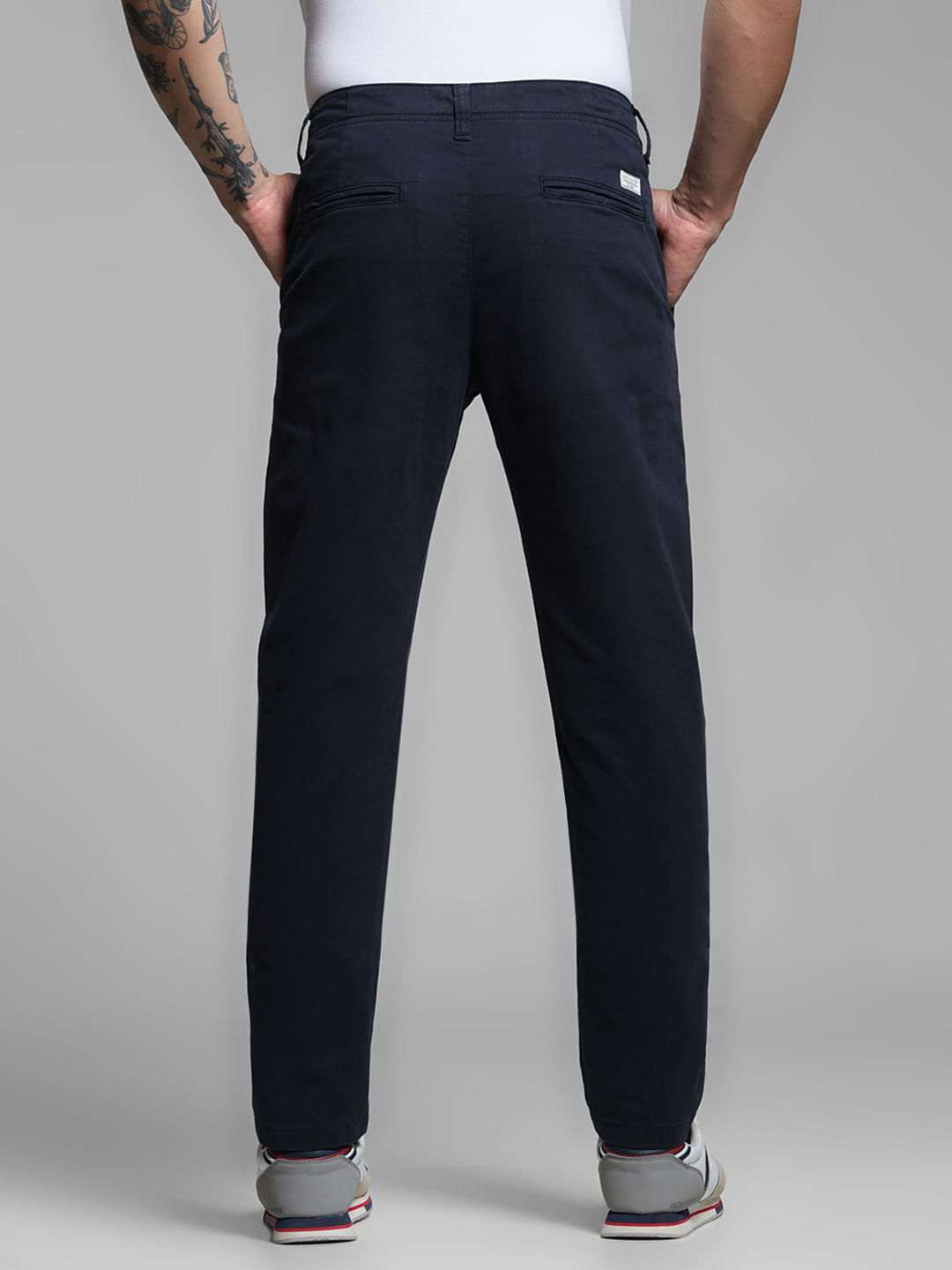 Navy Blue Mid Rise Twill Pants