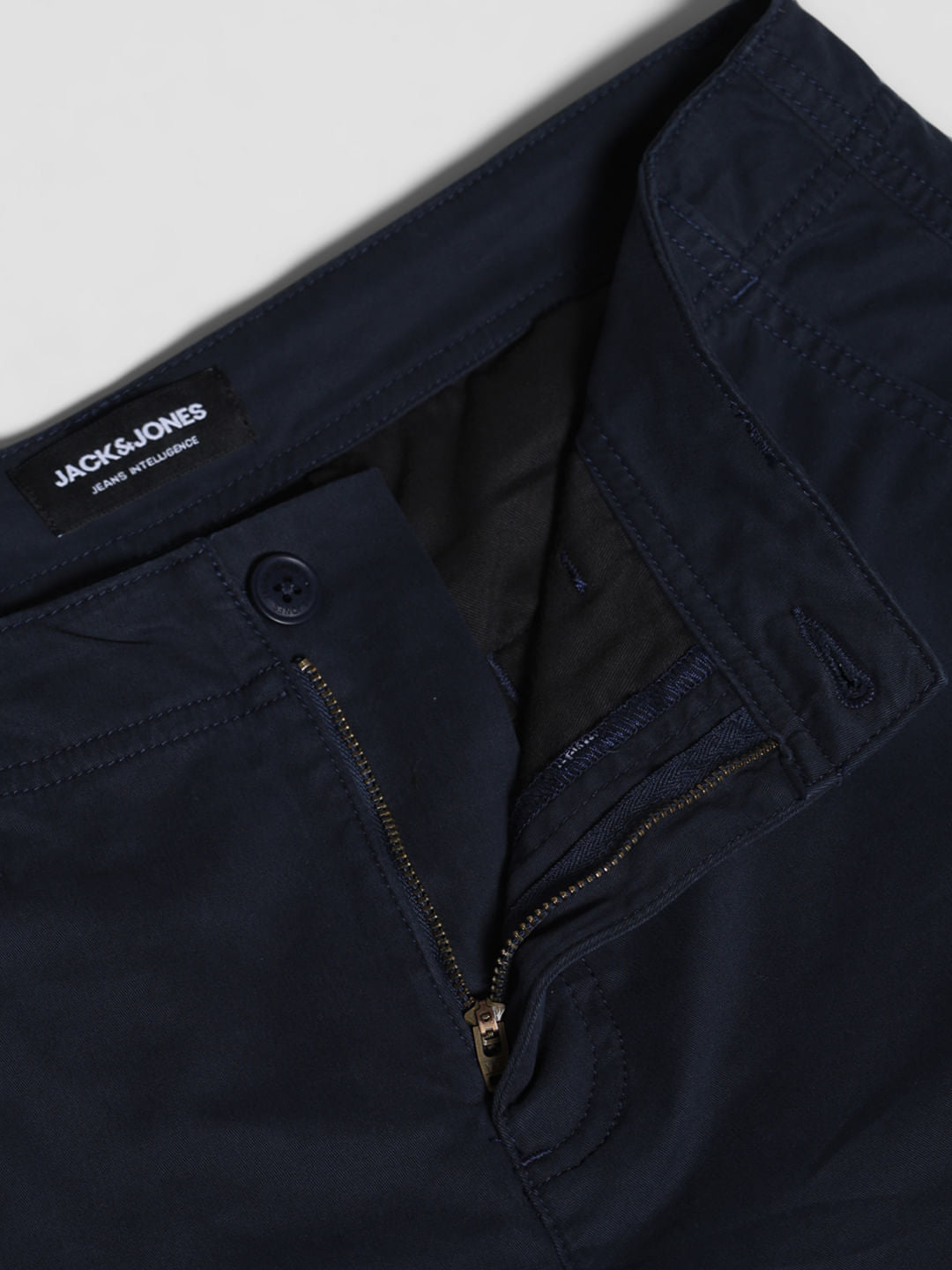 Navy Blue Mid Rise Twill Pants