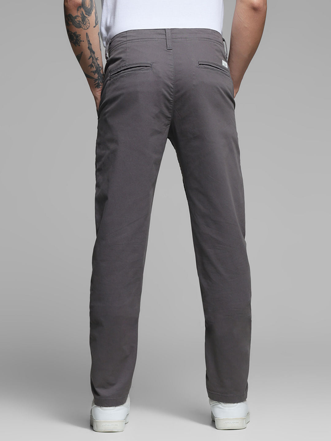 Grey Mid Rise Twill Pants