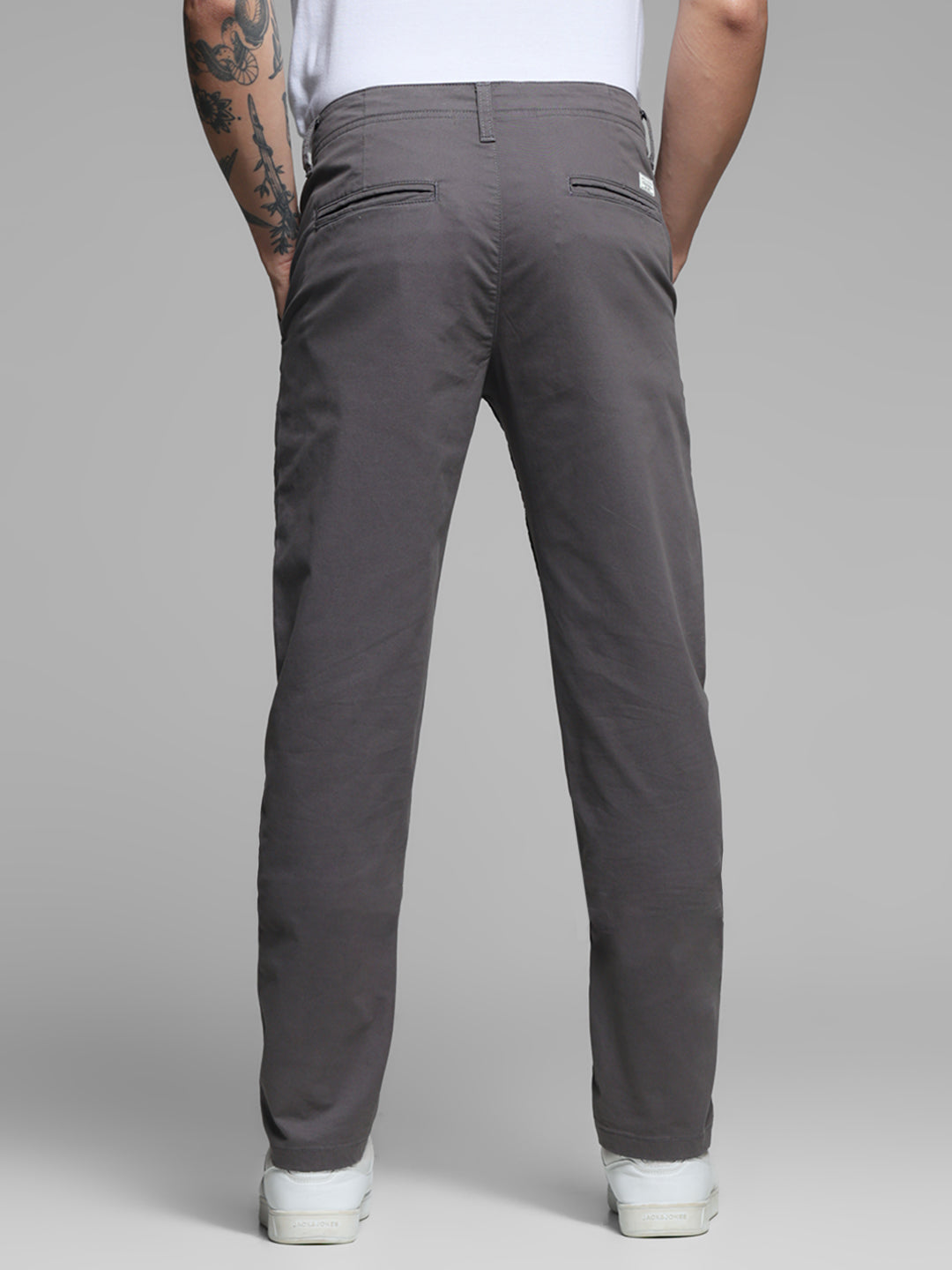 Men's Grey Stretch Cotton Twill Chinos - Regular Fit
