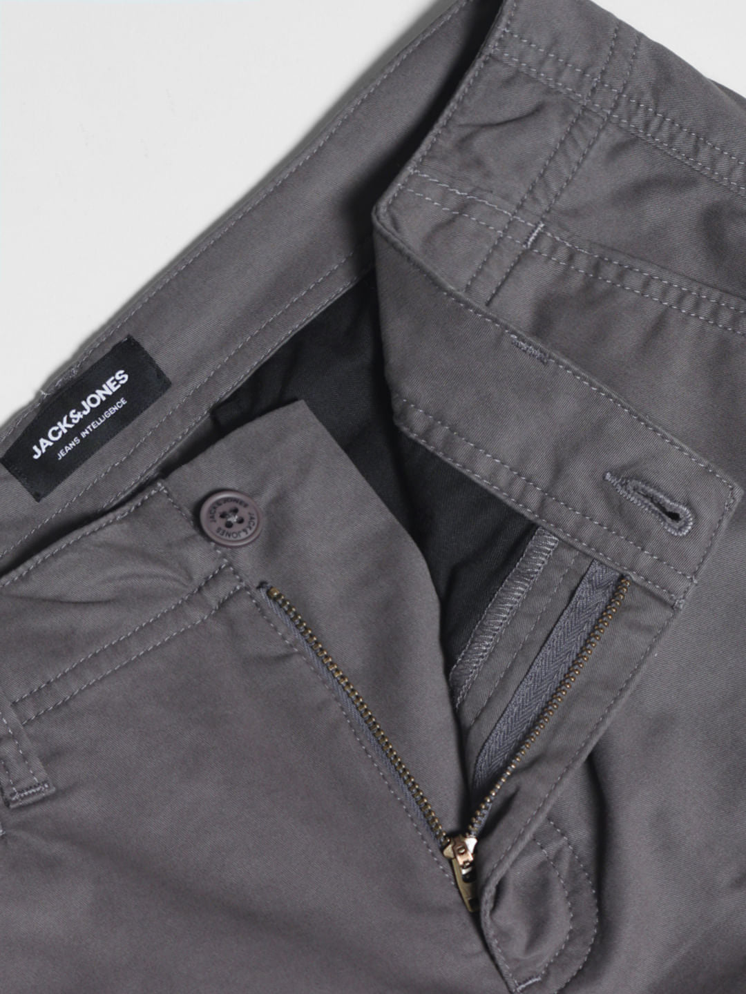Grey Mid Rise Twill Pants