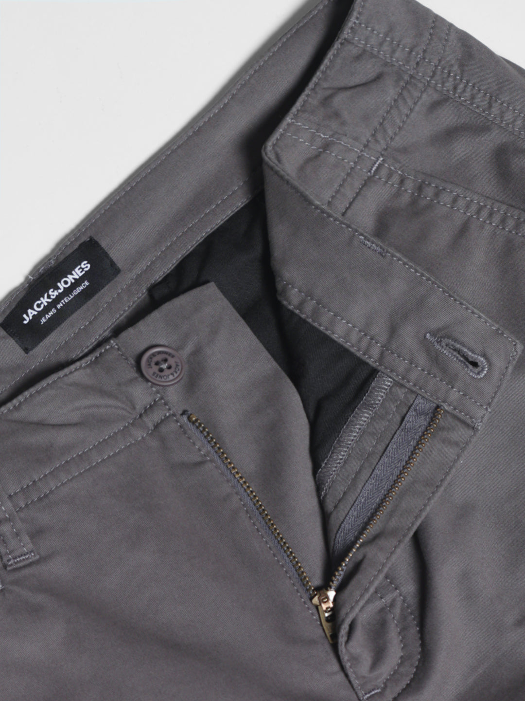 Men's Grey Stretch Cotton Twill Chinos - Regular Fit