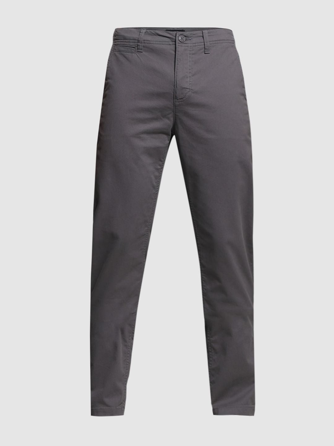 Grey Mid Rise Twill Pants