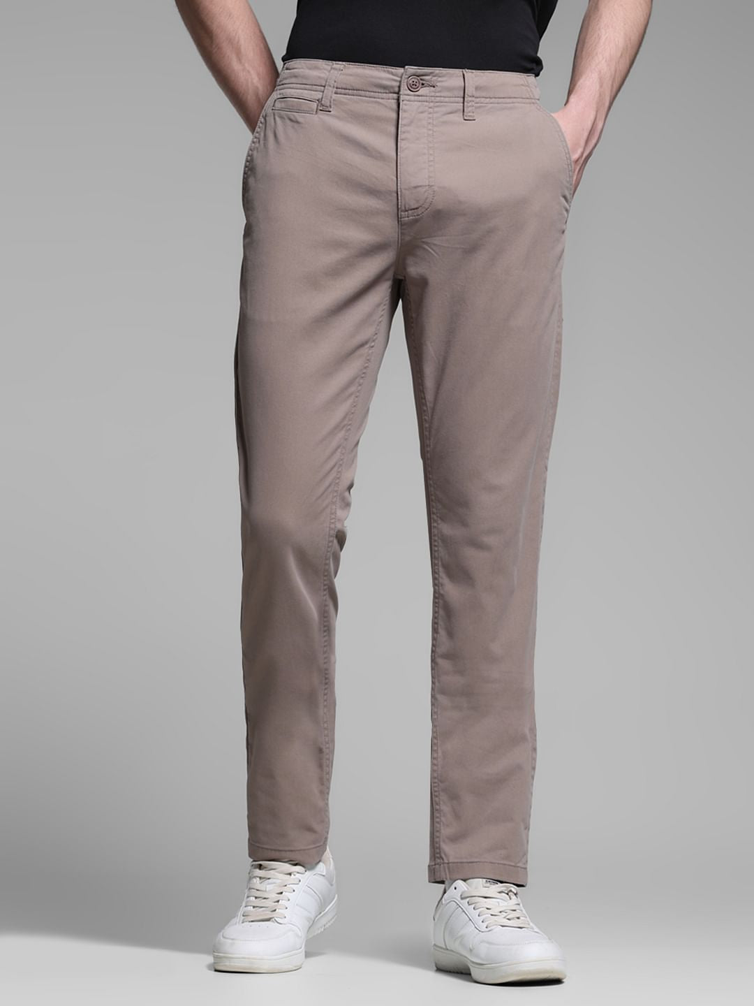 Brown Mid Rise Twill Pants
