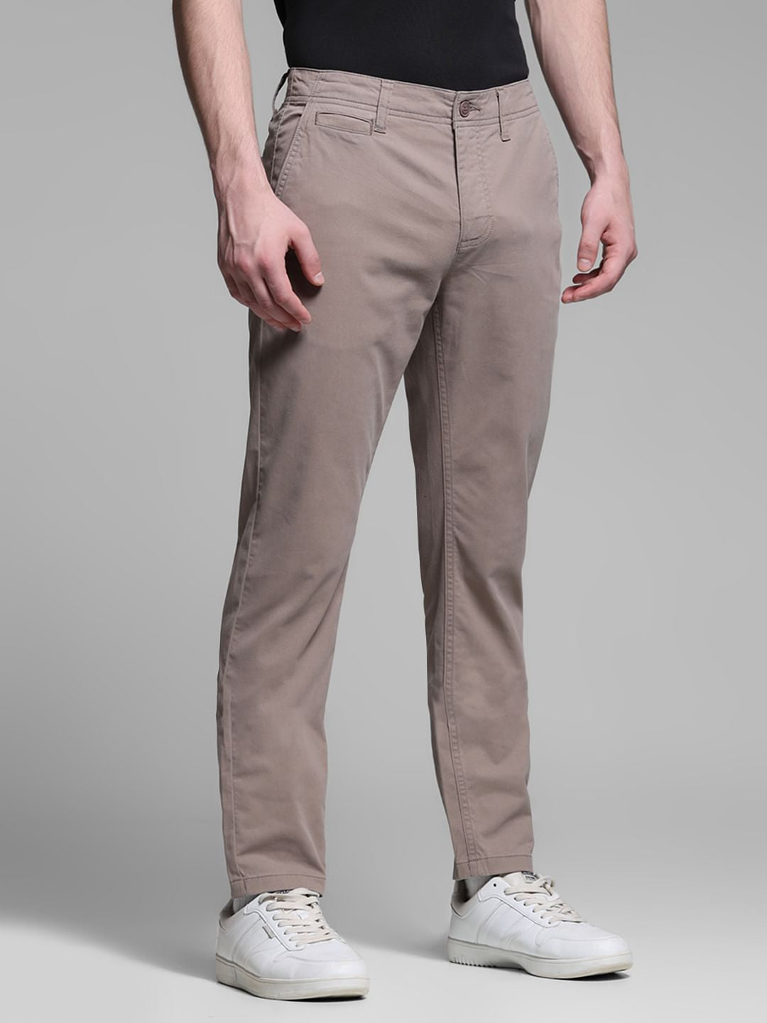 Brown Mid Rise Twill Pants