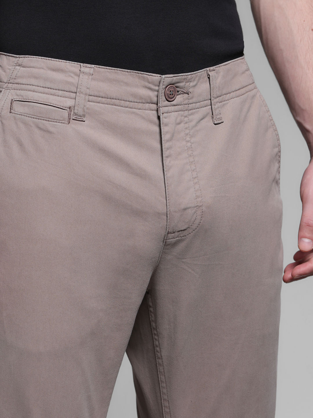 Brown Mid Rise Twill Pants